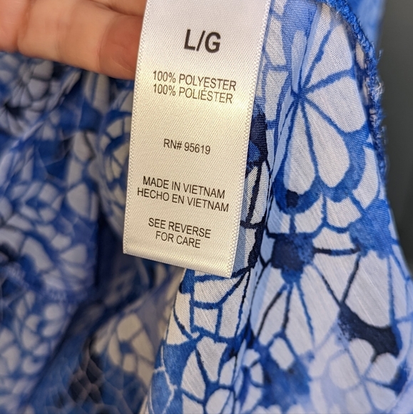 Ladies Large Blue Abstract Paisley Sheer Double Layer Scoop Neck Tunic - Picture 4 of 7